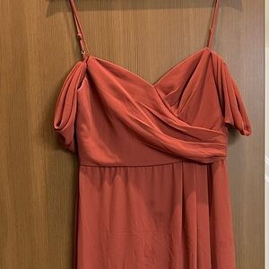 David's Bridal Bridesmaids Dress with Off-Shoulder Sleeves and Spaghetti Straps